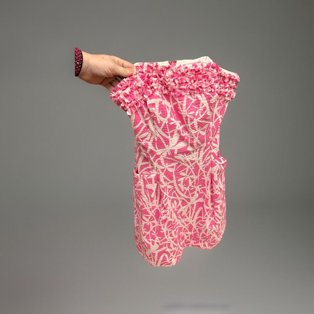 Lilly Pulitzer Ferra Hotty Pink Light My Fire Ruffle Strapless Dress Size 2